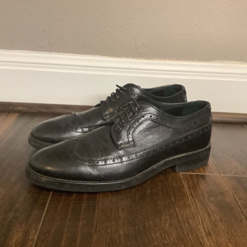 Aquatalia Made In Italy Men's Leather Wingtip Oxford Shoes Black Size 10